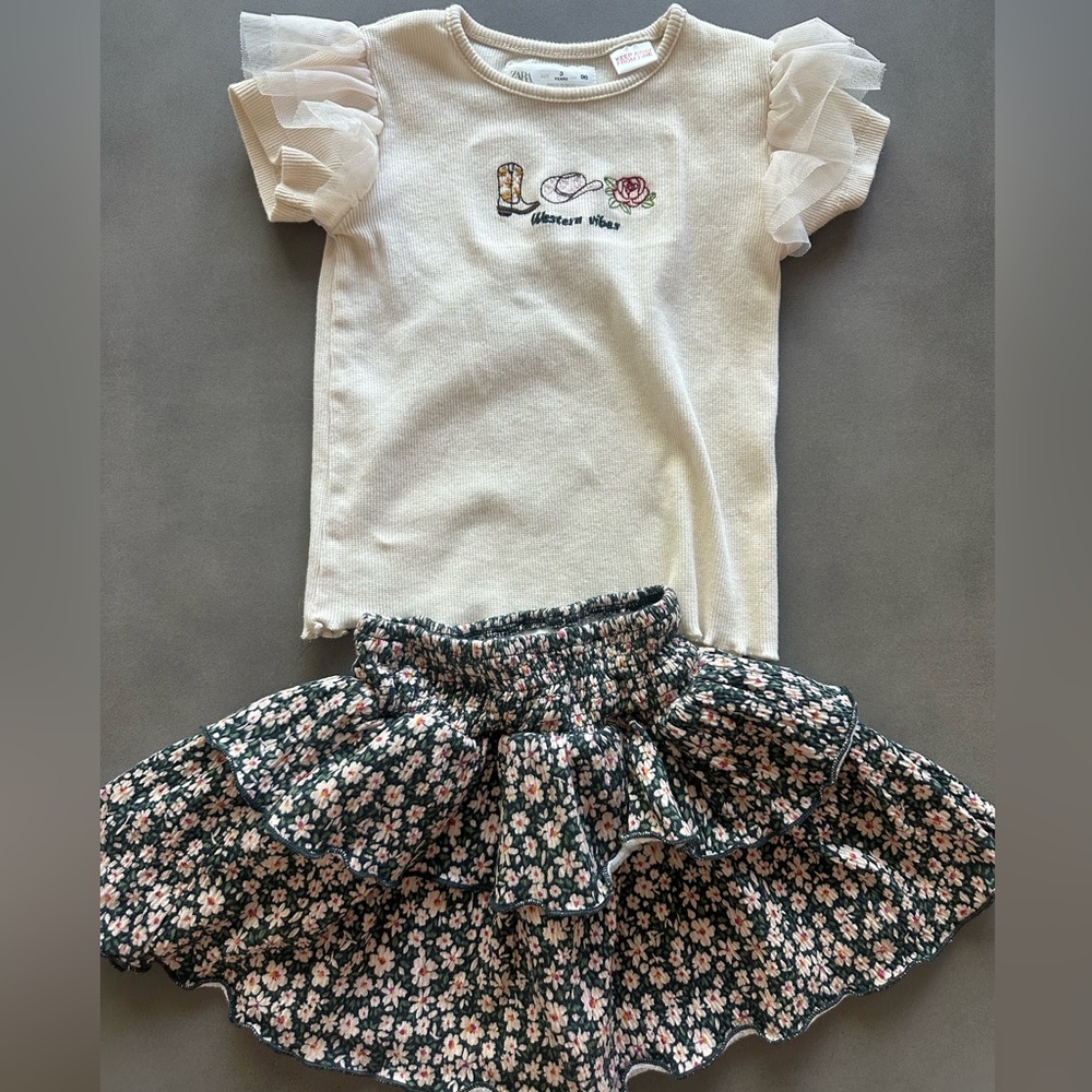 Zara Cream Top and Floral Skirt Set